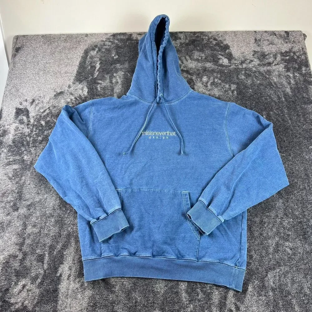 This Is Never That Denim Hoodie Sweatshirt Blue Men's L/XL Pullover Japan